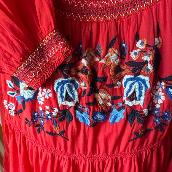 Free People Red Floral Mini Dress Size M (PTP 18.5”) - Picture 9 of 14